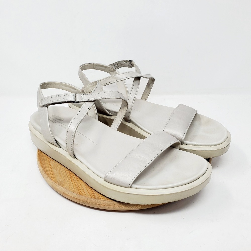 ECCO Sandals Womens 40 Flowt LX Grey Leather Strappy Open Toe Comfort‎ Shoes
